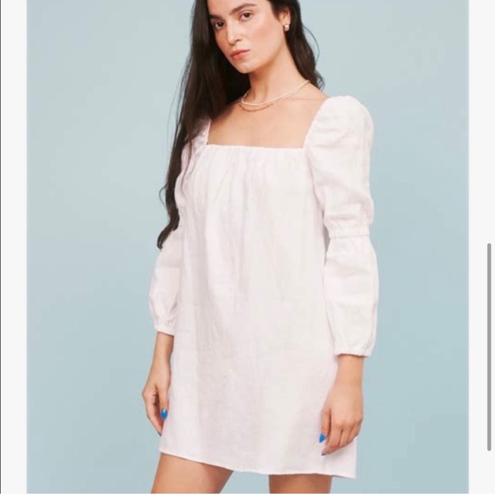 Reformation White Puff Sleeve Mini Dress